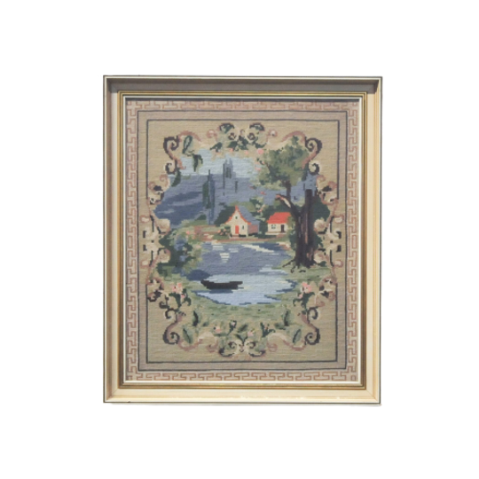 Beige Lijst Geborduurd Huisje Meer 1