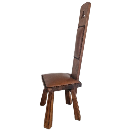 Brutalist Skai En Eiken Stoel Frankrijk Jaren 50 Design. 1