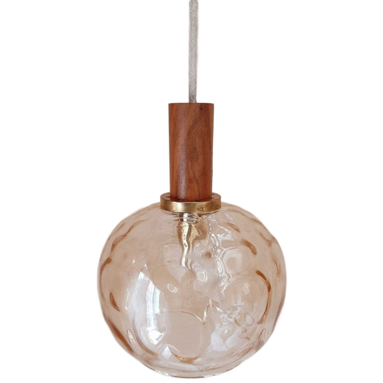 Vintage Bubble Bol Lamp | Jaren 60 Amberkleur Lamp | Teak 1