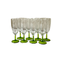 8X Vintage Champagne Flute Met Groene Voet, Reliving