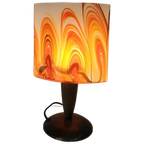 Vintage '60-70s Style' Glazen Tafellamp Geel Oranje Vlam/swirlmotief thumbnail 1