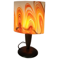 Vintage '60-70s Style' Glazen Tafellamp Geel Oranje Vlam/swirlmotief