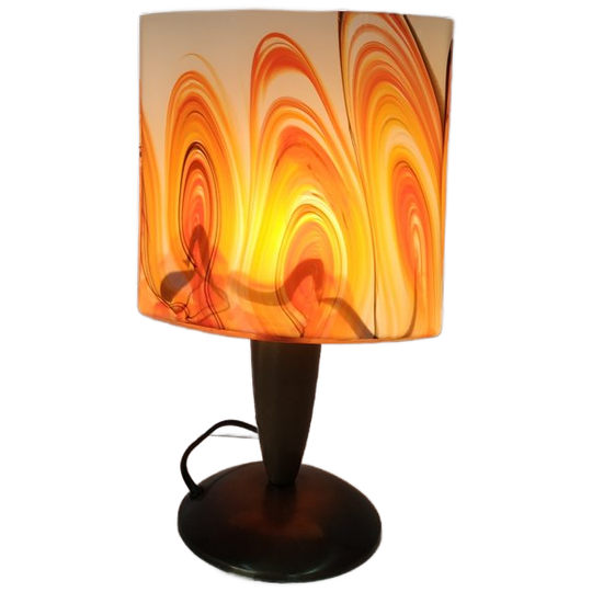 Vintage '60-70s Style' Glazen Tafellamp Geel Oranje Vlam/swirlmotief 1