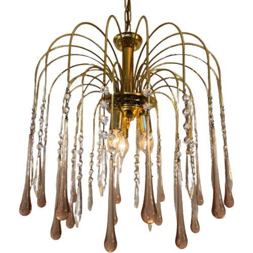 Teardrop Hanglamp Met Roze Murano Teardrop Pegels Handgeblazen Vintage Kroonluchter Hanglamp