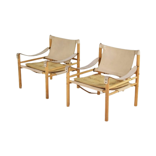 Safari Sirocco Easy Chairs From Arne Norell In Light Peach Leather