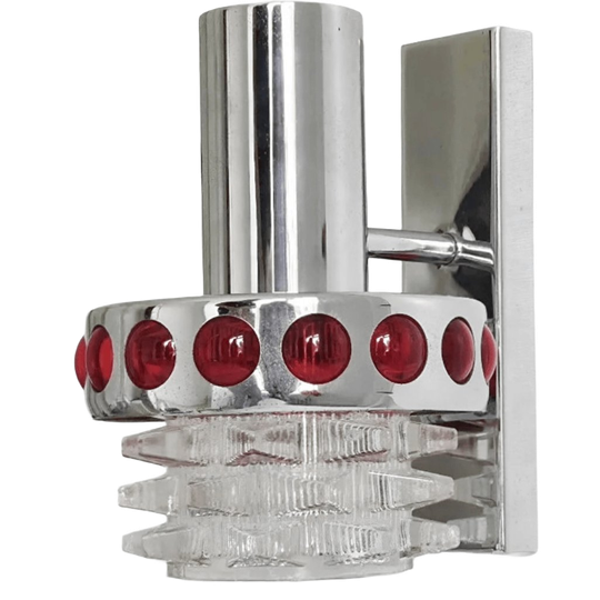 Vintage Space Age Wandlamp Chroom Rood Glas Massive Raak Amsterdam 1970’s 1