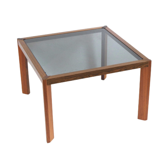 Vierkante Vintage Salontafel Met Blad Van Rookglas Gemaakt In De Jaren '60 1