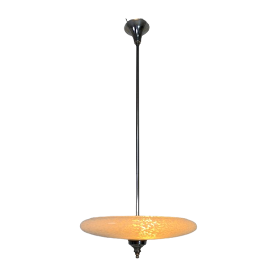 Art Deco Hanglamp Met Gewolkte Glazen Schaal, Jaren 30 1
