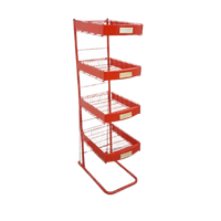 Rood Metalen Winkelvitrine Winkelrek Met Manden Vintage