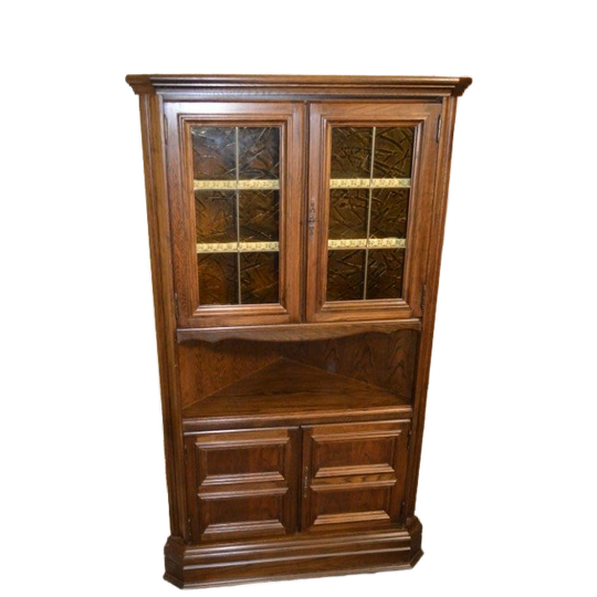 Donker Eiken Hoekkast Met Glas En Deurtjes 1