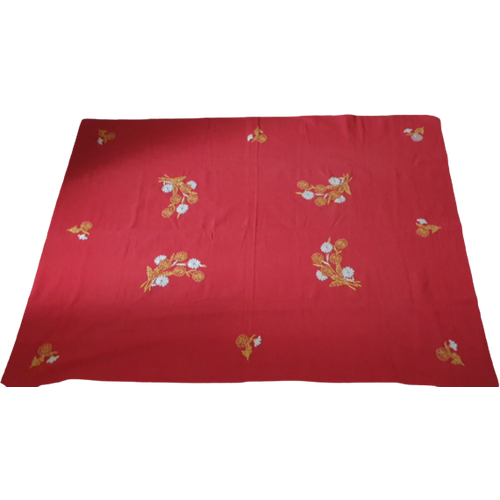 Rechthoekig Warm Rood Vintage Tafelkleed Geborduurde Bloemen