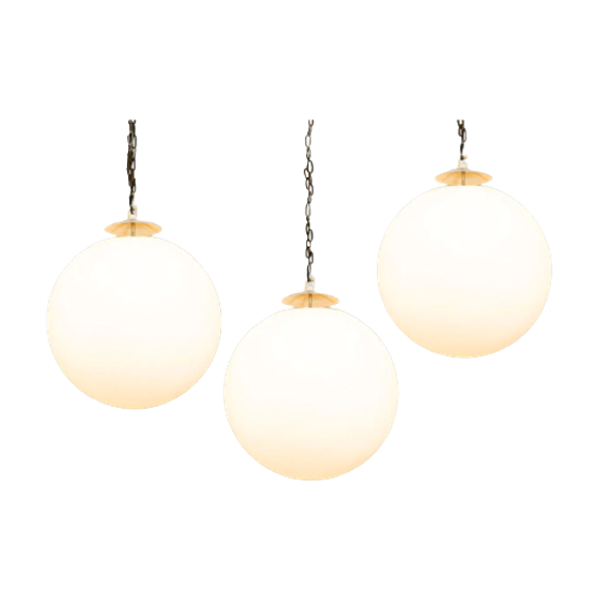 Set Of 3 Hanging Lamps Made Of Opaline (milk Glass) 1