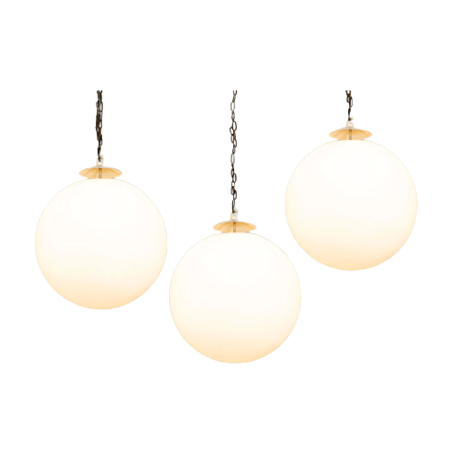 Set Of 3 Hanging Lamps Made Of Opaline (Milk Glass)