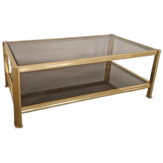Hollywood Regency Salontafel Goud Gerookt Glas 1