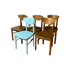 5x Vintage Grenen Keuken Stoelen, Nieuwe Gelakt, Daumiller Style thumbnail 1