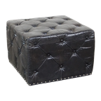Grote, Luxe, Zwarte Vierkante Chesterfield Hocker/salontafel Gemaakt Van Rundleer thumbnail 1