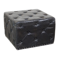 Grote, Luxe, Zwarte Vierkante Chesterfield Hocker/salontafel Gemaakt Van Rundleer