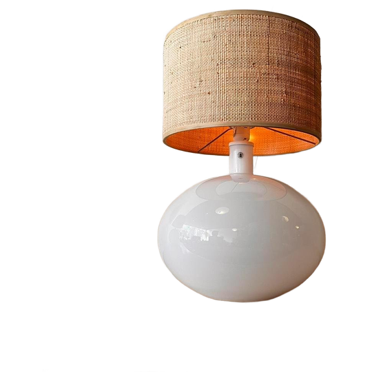Opaline Glazen Lamp Met Rotan Kap Anne Nilsson IKEA Vintage 1
