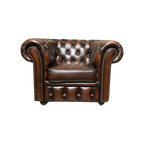 Engelse Chesterfield Club Fauteuil Dark Rust/ Roodbruin Leer thumbnail 1