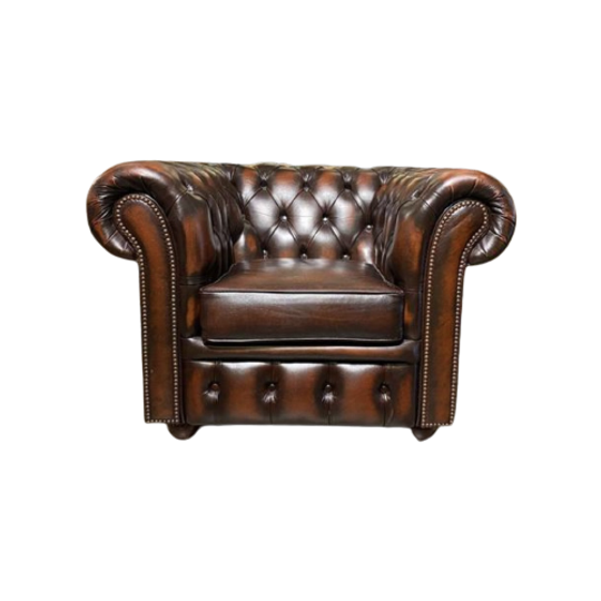 Engelse Chesterfield Club Fauteuil Dark Rust/ Roodbruin Leer 1