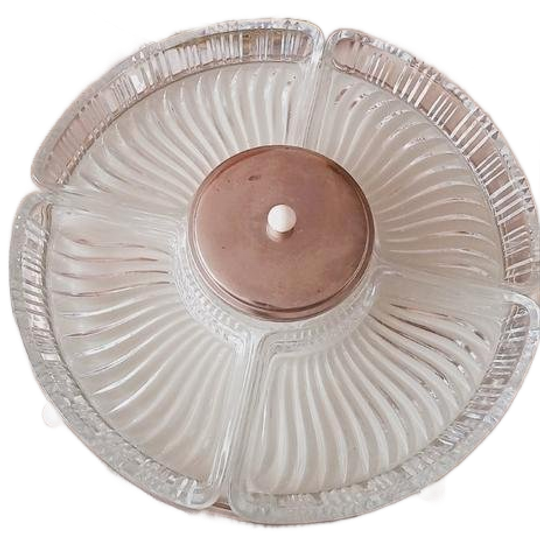 Vintage Draaiplateau Snackschaal Glas Chroom 1