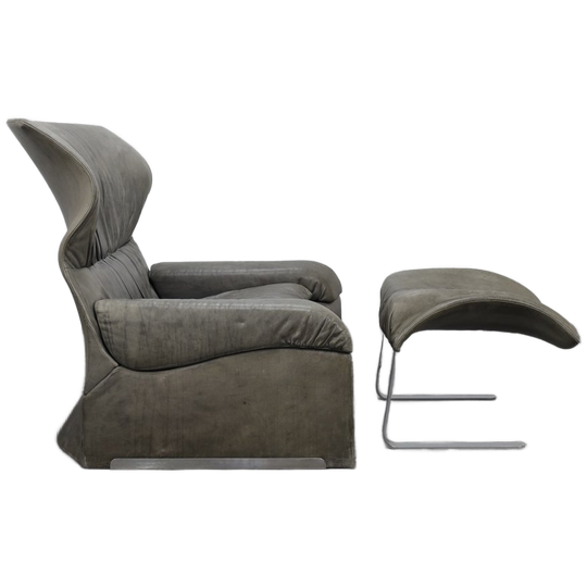 Vela Alta Leather Lounge Chair And Ottoman By Giovanni Offredi For Saporiti, Italy, 1970s 1