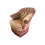 Vintage Oudroze Fauteuil / Eenzit Met Franjes thumbnail 1