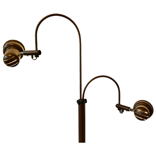 Mid Century Bruine Gepo Vloerlamp Met Dubbele Boogkegel 1