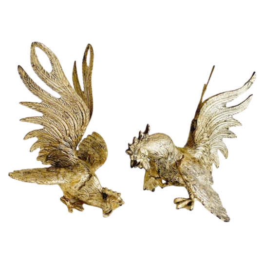 Set Franse Verguld Metalen Gouden Kemphanen Midcentury 1