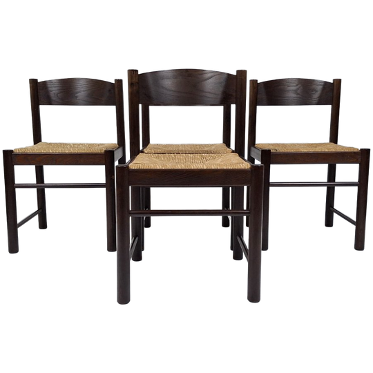 Set Van 4 Vintage Stoelen Met Gevlochten Zitting, Jaren 70 1