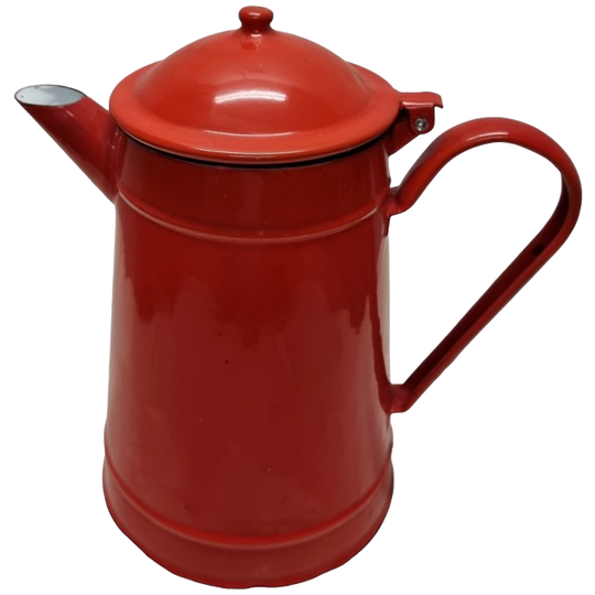 Mid Century Rode Emaille Koffiekan 1