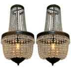 2 Stuks Vintage Kristallen Kroonluchters Hanglampen Brons Frame thumbnail 1