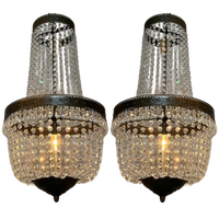 2 Stuks Vintage Kristallen Kroonluchters Hanglampen Brons Frame