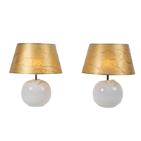Set 2 Vintage Appel Tafellamp Keramiek Wit Postmodern ‘70