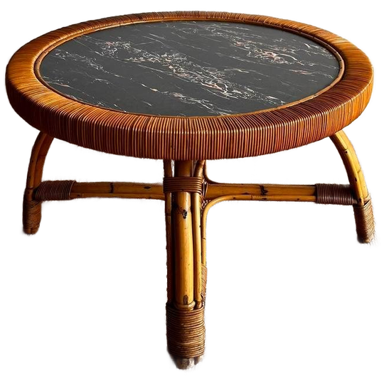 70’s Bamboe Rotan Zwart Marmer Look Blad Vintage 1