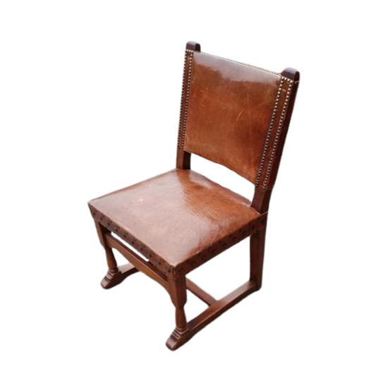 Set Van 6 Vintage Spaans Leren Eetkamerstoelen 1