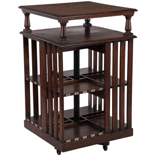 Antieke Grote Eiken Boekenmolen, 112 Cm Hoog, 67x67 Cm 1