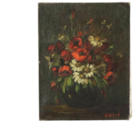 Bloemen Stilleven Schilderij Olie Op Doek Amateur Gesigneerd