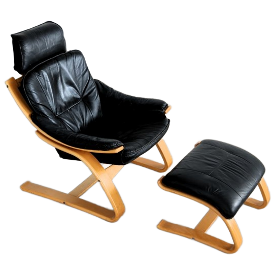 Vintage Fauteuil Met Hocker | Easy Chair | Jaren 70 | Zweeds 1