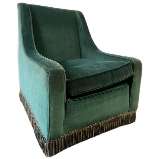 Vintage Turkooise Eenzit / Fauteuil / Zetel Met Franjes 1