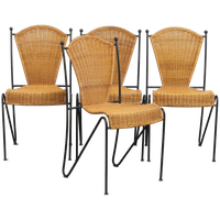 Leuke Set Van 4 Vintage Design Eetkamerstoelen Van Frederick Weinberg Van Gietijzer En Riet