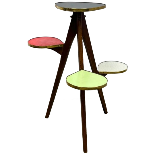 Vintage Plantenstandaard Met 4 Etages - Driepoot Jaren '50 1