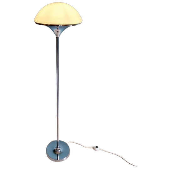 Modernistische Vloerlamp In Verchroomd Metaal En Wit Gesatin 1