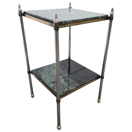 Vintage Vierkante Bijzettafel / Sidetable Met Groen Marmer 1
