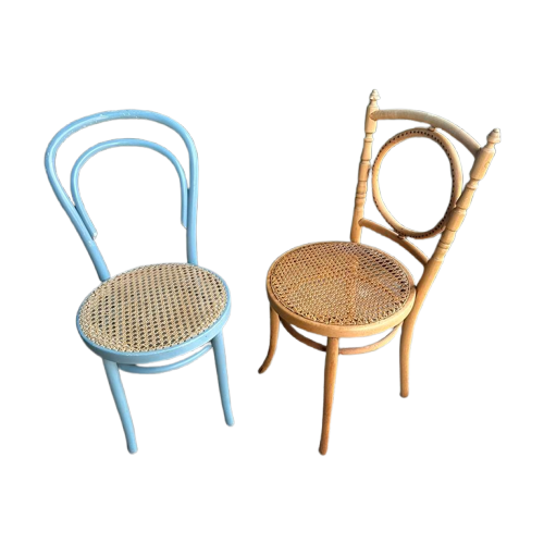 2 Gebogen Beuken Thonet Eetkamerstoelen Met Rotan Zitting