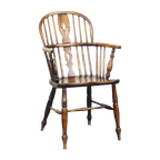 Antieke Engelse Houten Windsor Eetkamer/ Bijzetstoel Met Een Mooie Kleurencombinatie En Patina thumbnail 1