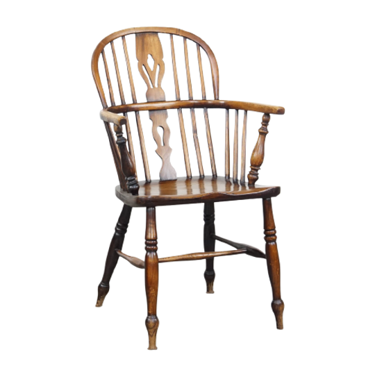 Antieke Engelse Houten Windsor Eetkamer/ Bijzetstoel Met Een Mooie Kleurencombinatie En Patina 1