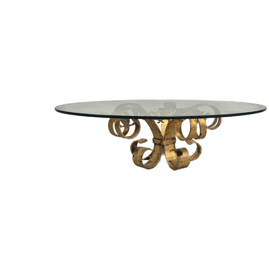 Hollywood Regency Smeedijzer En Glas Italiaanse Salontafel. 1