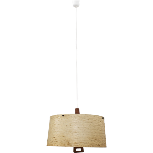Vintage Hanglamp Met Polyester Kap En Teakhout 63171