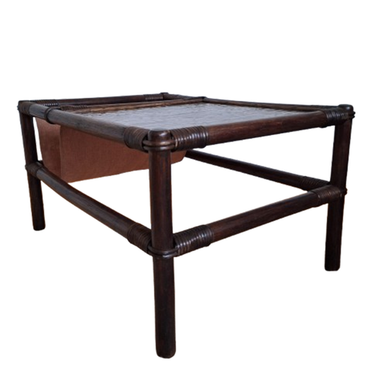 Vintage Rotan Salontafel Met Glasplaat En Lectuurbak 1